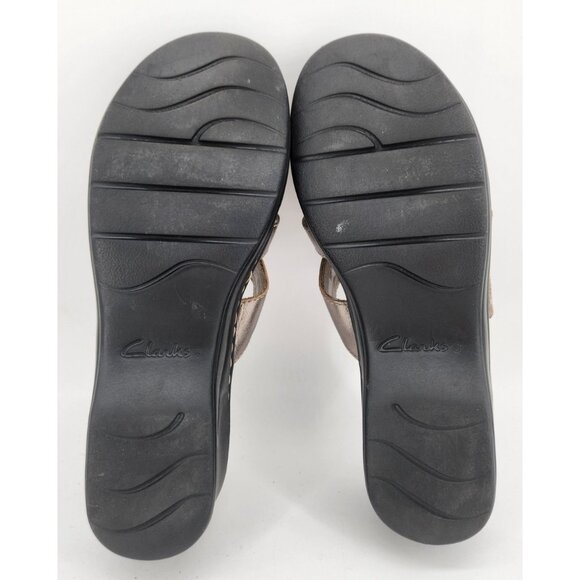 Clarks Women's 8M Lexi Sabrina Sandals Pewter Metallic Leather Slip On Wedge - Picture 10 of 10